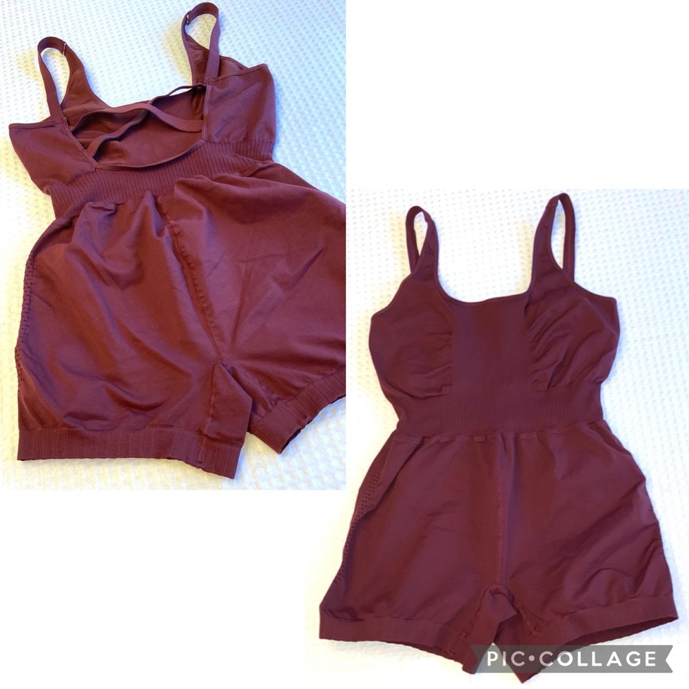 NEW! FREE PEOPLE Movement X THE CLASS GOOD KARMA XL Runsie Shorts Onesie Wine
